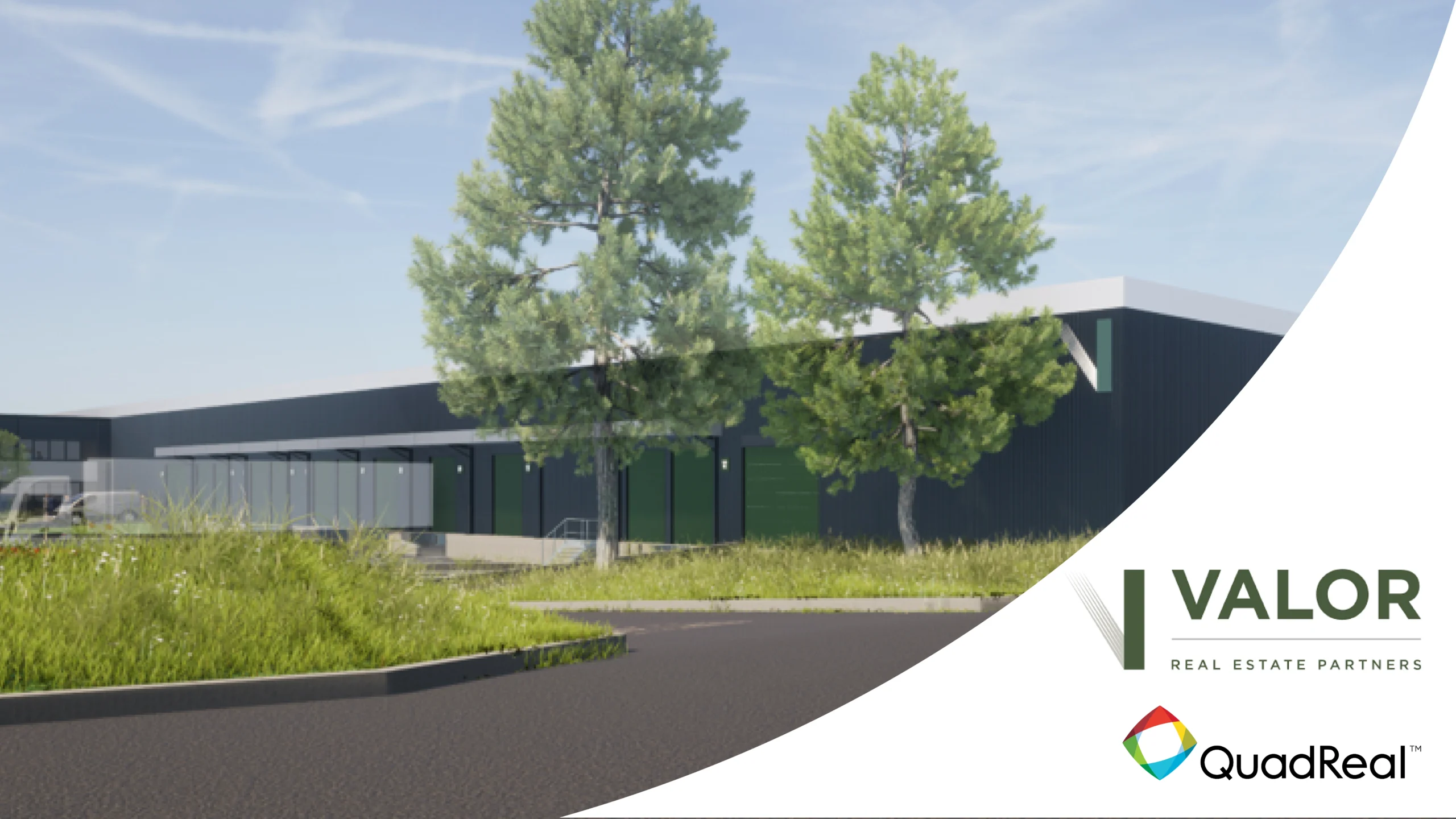 A modern building with trees.