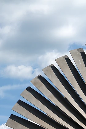 An abstract architectural detail creating a fan like shape.